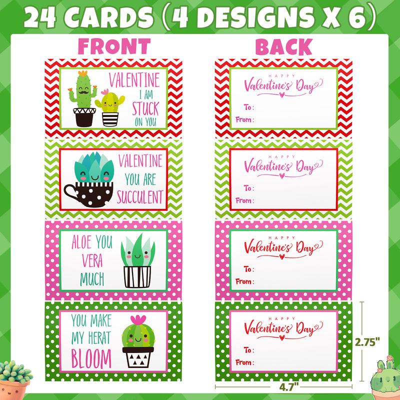 24 Packs- Valentines Day Gifts - Succulents Building Blocks with Valentines Day Cards for Classroom School Boys Girls, Valentines Exchange Gifts Party Favors Class Prizes