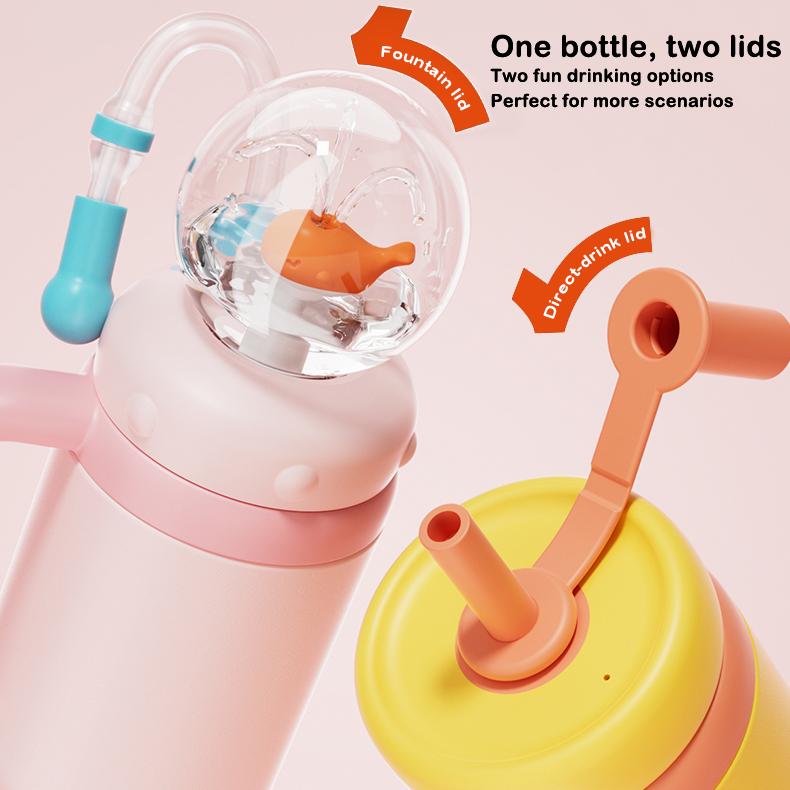 24oz Stainless Steel Whale Fountain Tumbler with Handle, two lids, Spill-Proof, 24 oz Tumbler. Suitable for kids, teenagers, and adults.