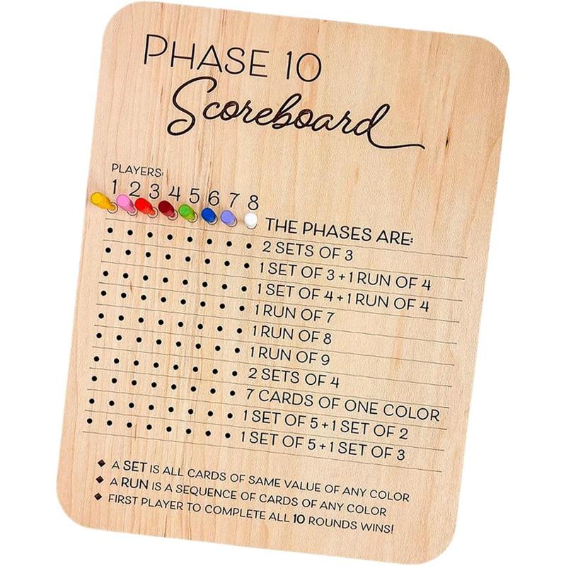 1 Set Wooden Phase Scoreboard with 8 Colored Pegs, Fun Table Board Card Game Accessories for Party Family Game Night