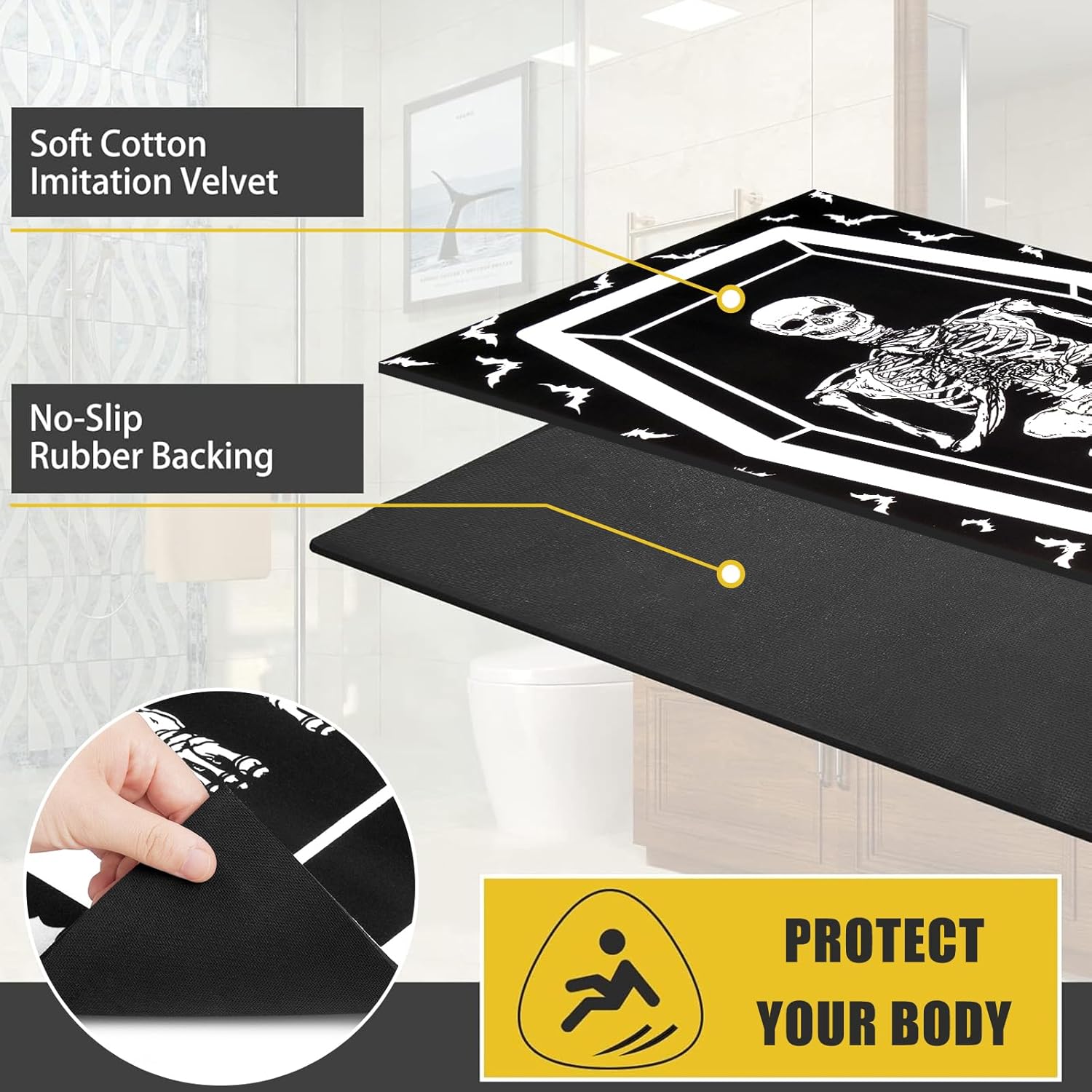 Gothic Skeleton Pattern Rug,  Non-slip Floor Mat For Bedroom Living Room Home Decor, Halloween Decor