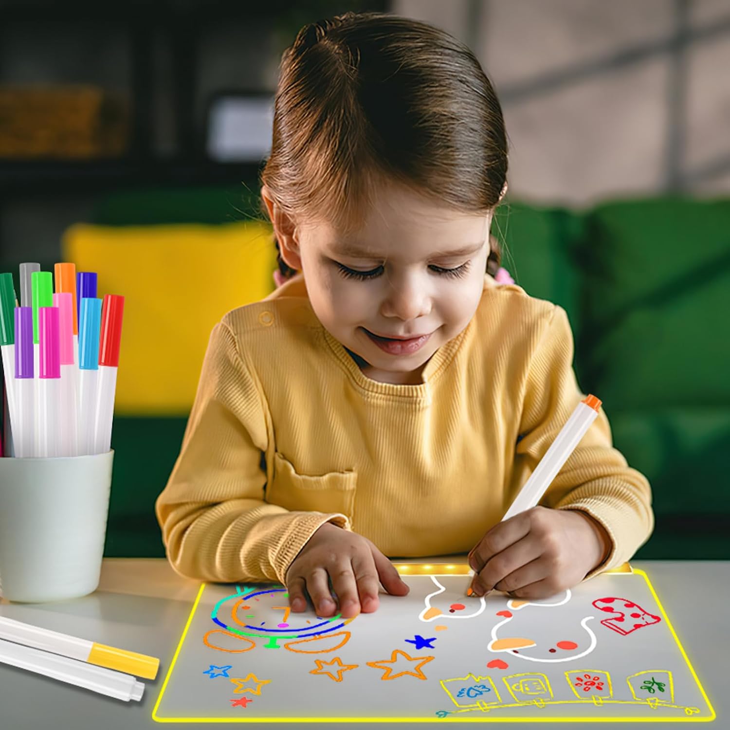 Light Up Acrylic Message Board, Erasable Drawing Board Light with 7 Pen,