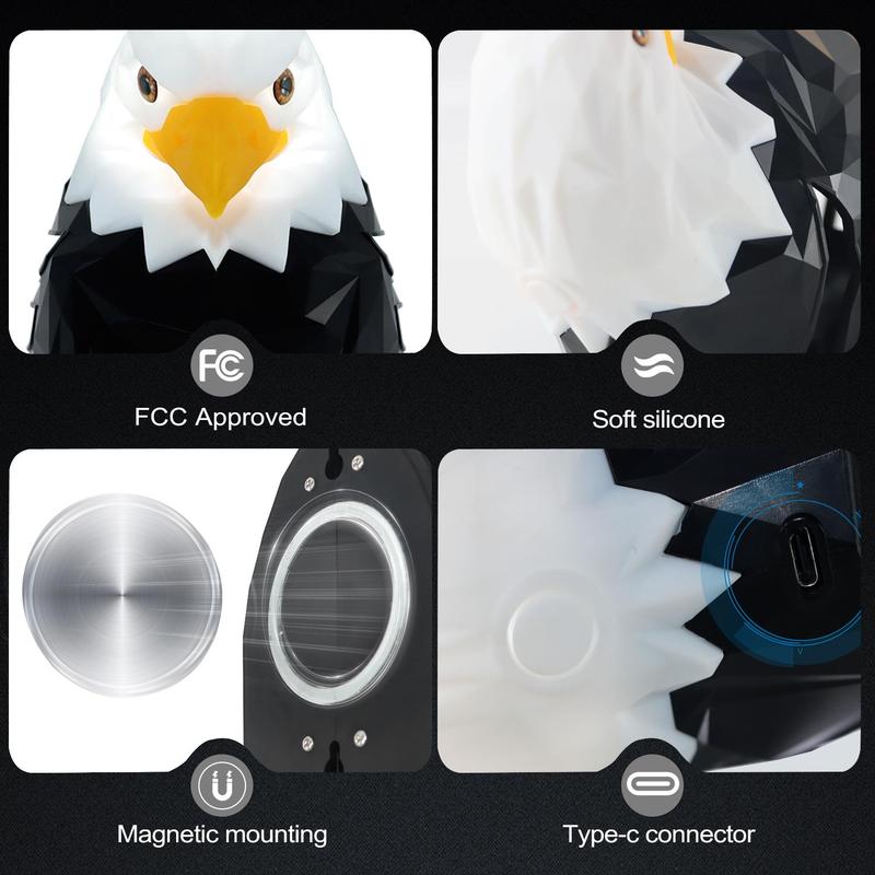Magnetic Wall-Mounted Eagle Night Light with Remote Control, Battery Operated and Removable Charging,