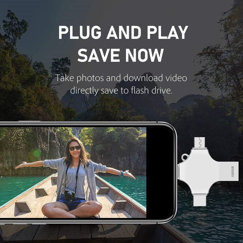 USB Flash Drive, 4-in-1 OTG Memory Stick, Plug and Play External Storage Compatible with iPhone iPad Android Phones PC, Phone Accessories