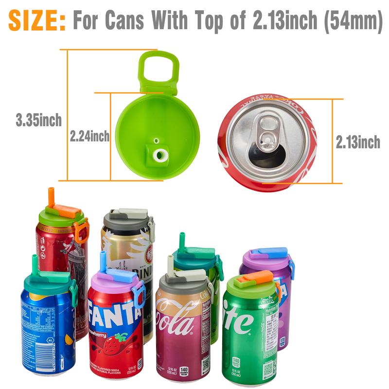 DIPESI 4-Pack BPA-Free Soda Can Lids with Straw - Reusable Lids for Seltzer, Juice & Beverage, Silicone Straws Included Drink Covers