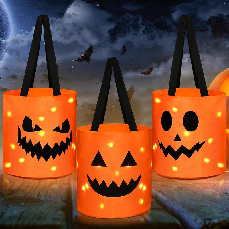 3 Pcs LED Light Halloween ,Pumpkin Bucket .