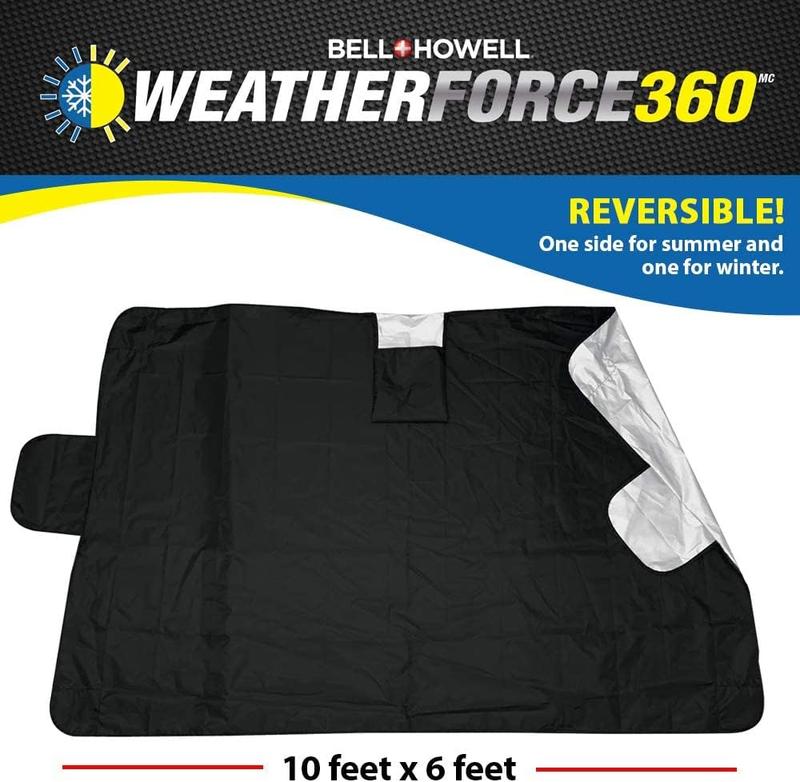 All Seasons Sunshade Ice Cover Heavy-Duty Reversible Windshield Protector 6x10 Feet Cover For Any Car Protects from Heat & Snow with Anti-Theft Panels - As Seen On TV