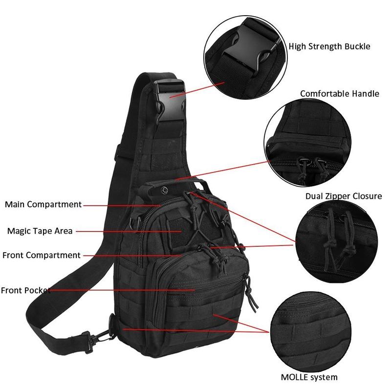 Tactical Shoulder Sling Bag Small Outdoor Chest Pack Backpack(Bring a Velcro national flag.)