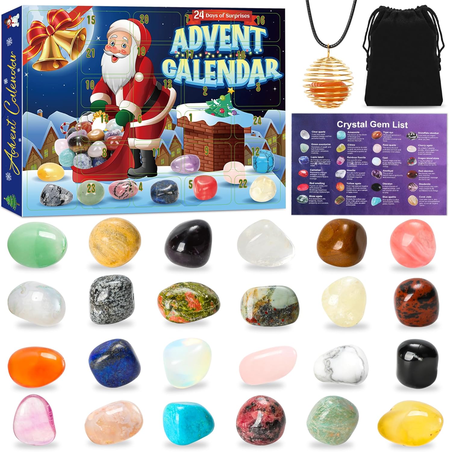 Holiday Advent Calendar - 24 stones to open everyday, stones listed on card