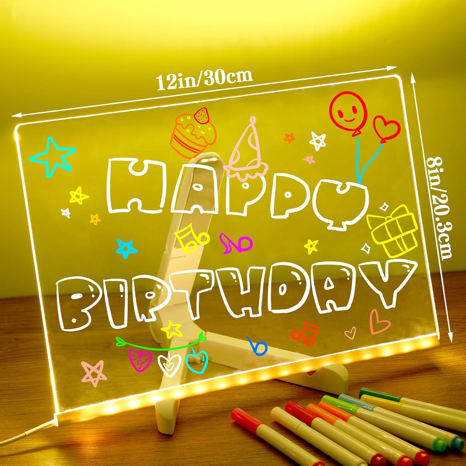 Light Up Acrylic Message Board, Erasable Drawing Board Light with 7 Pen,