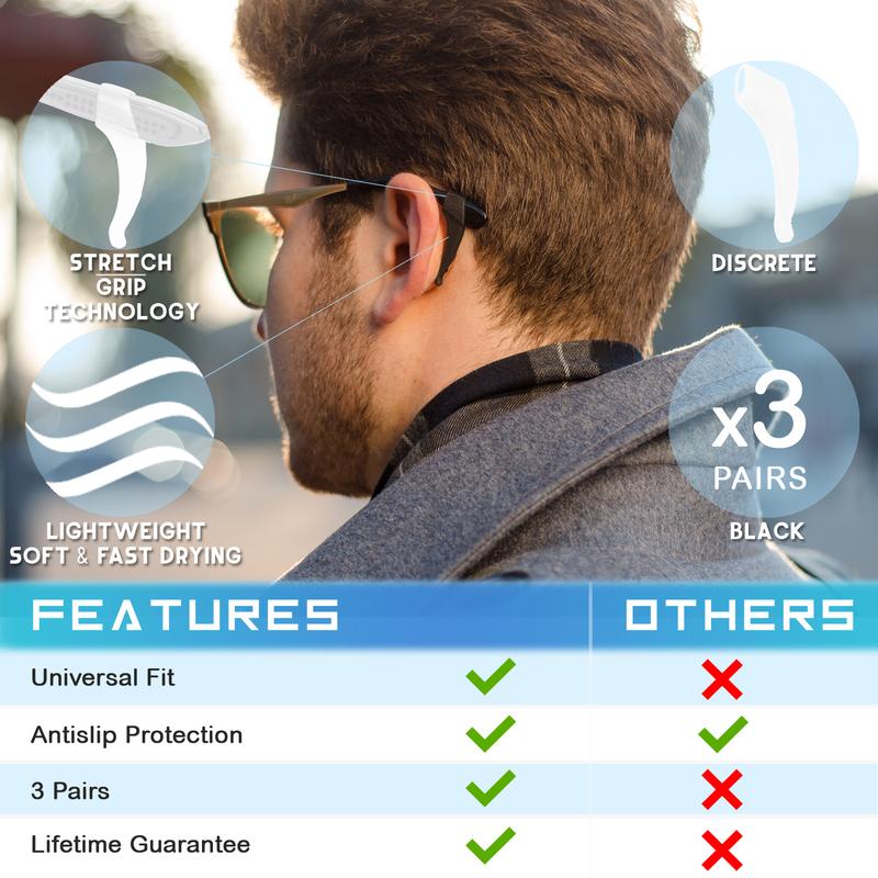 Anchor Glasses Grips - Anti Slip Eyeglass Holder Ear Grip Sunglasses Retainer Temple Tip Reading Glasses Holder