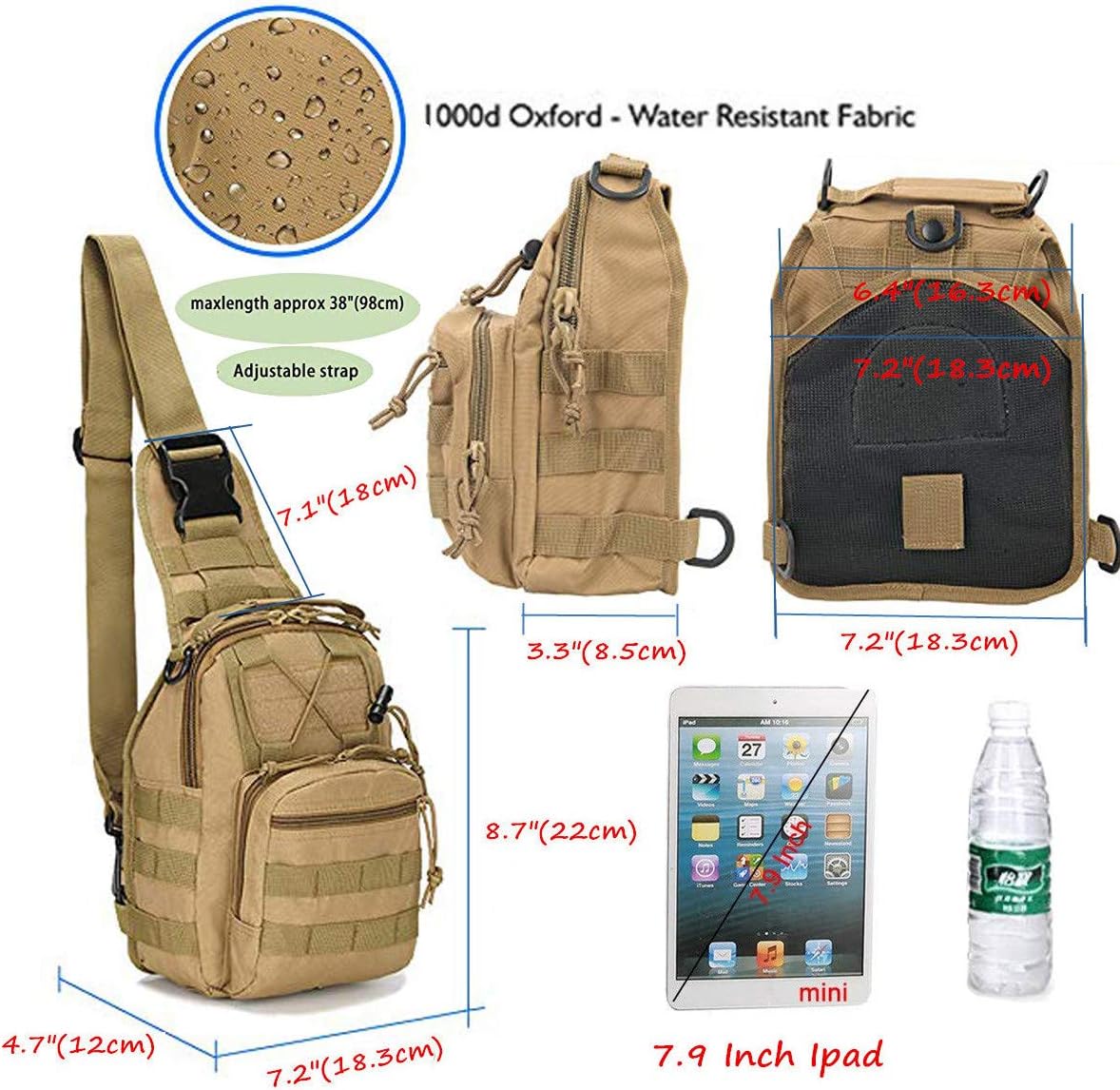 Tactical Shoulder Sling Bag Small Outdoor Chest Pack Backpack（Bring a Velcro national flag.）