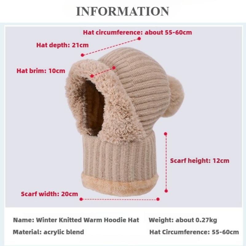 Women's Knitted Hat In Autumn And Winter, 3 in 1 Cold Resistant Hat, Thickened With Fleece,