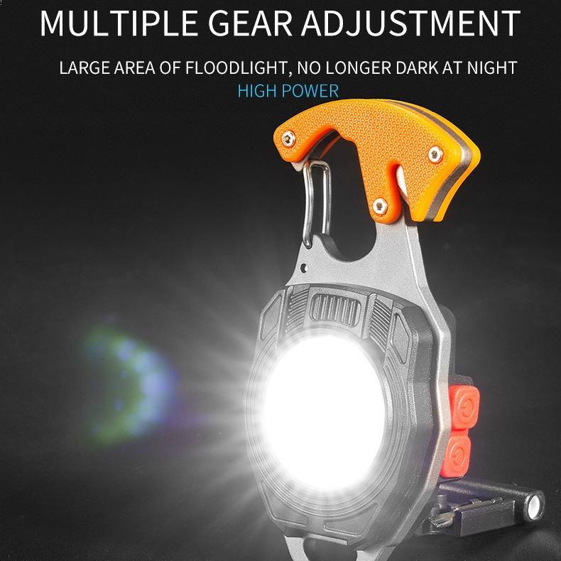 LED Small Flashlight Multitool, Rechargeable Keychain Light, COB Multi-Function Mini Work Light, 500 Lumens, 7 Lighting Modes with Seat Belt Cutter, Screwdriver, and Whistle
