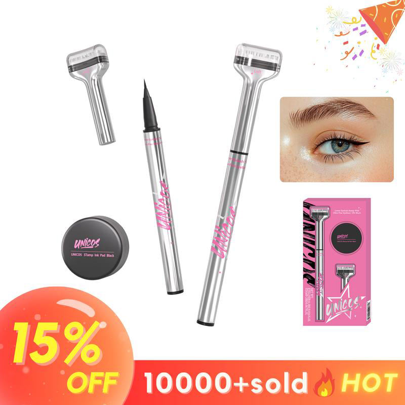 Unicos Lower Eyelash Stamp, 2-in-1 Eyeliner with Lash Stamp, Waterproof & Smudge-Proof Ink, Natural Look for Beginners Makeup Cosmetic Lipliner