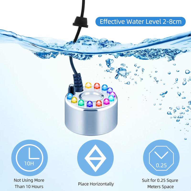 Mini Halloween Fog Machine, Ultrasonic Mist Maker Fogger with Waterproof Frame 12 LED colors For Halloween Decoration, Water Fountain, Pond Fogger