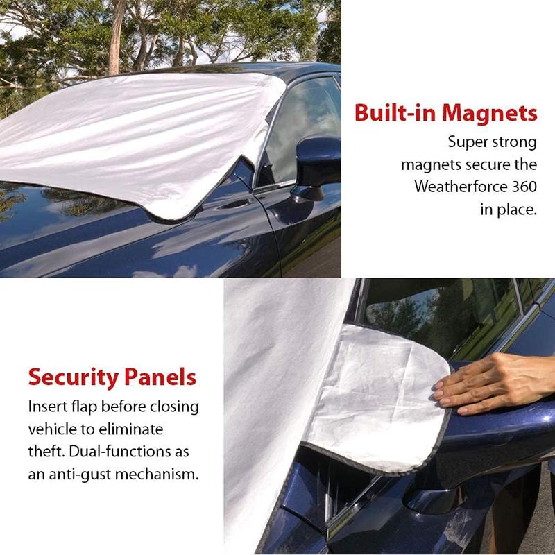 All Seasons Sunshade Ice Cover Heavy-Duty Reversible Windshield Protector 6x10 Feet Cover For Any Car Protects from Heat & Snow with Anti-Theft Panels - As Seen On TV