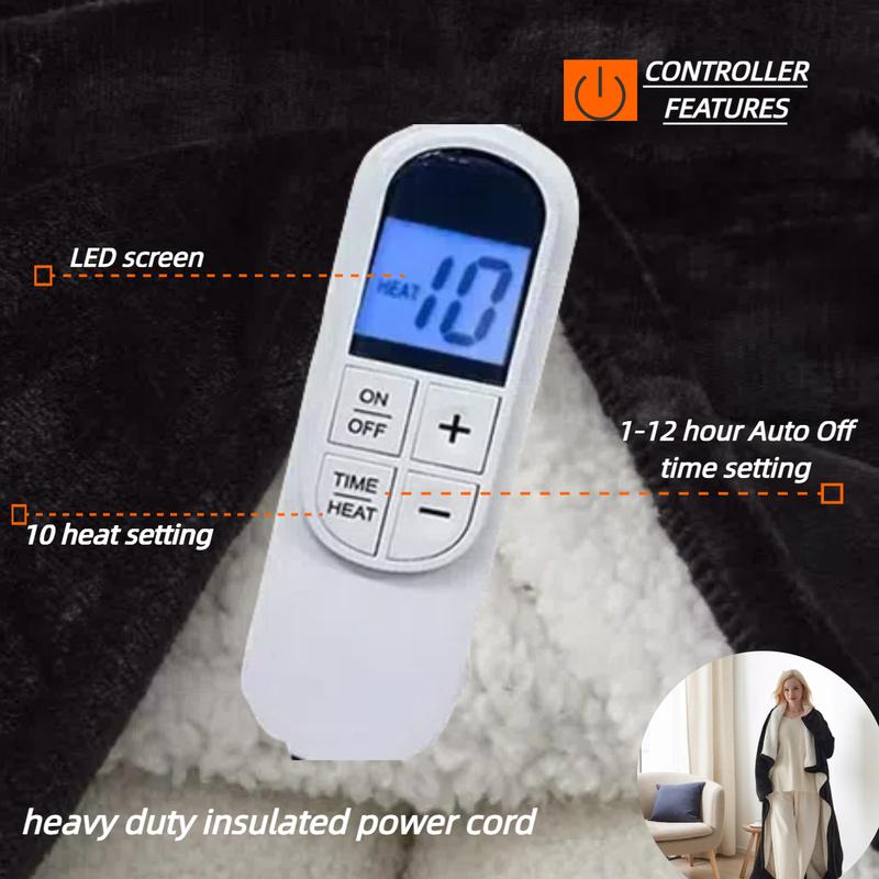 Cosybay Wearable Heated Blanket with Foot Pocket and Sleeves, Electric Blankets, Flannel & Sherpa Blanket,10 Heating Settings & 1-12 Hours Auto-off, 50x70 Inch