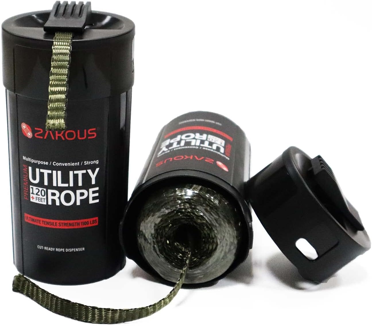 All Purpose Utility Rope Canister, 120 Feet 1100lb Strengh, 100% Nylon Rope Truck Car Vehicle Use - Versatile Usage for Camping Essentials, Hunting, Emergency Preparedness, Tow