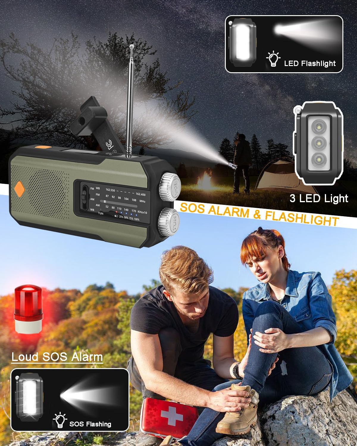 Hand-Crank/Solar Radio, Emergency Audio Radio Equipment with 5000mAh Power Bank & LED Light,
