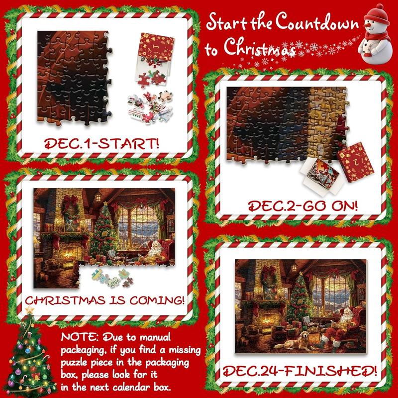 Advent Calendar Puzzles for Adults 1000 Pieces, Christmas Countdown Jigsaw Puzzles, 2024 Holiday Santa Puzzle with 24 Boxes