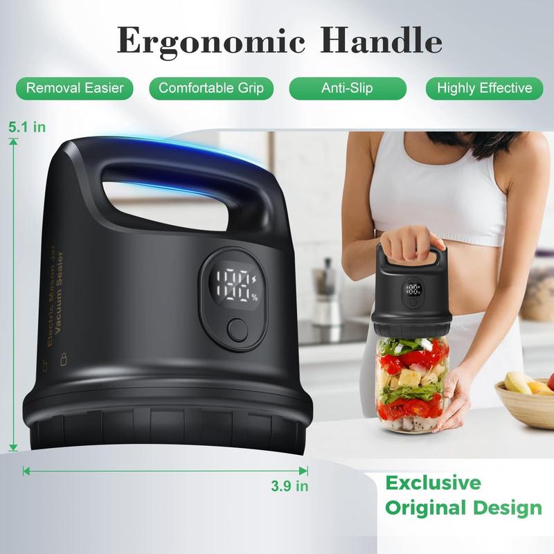 Coobiiya Mason Jar Vacuum Sealer for Wide and Regular Mouth Jars with Ergonomic Handle,