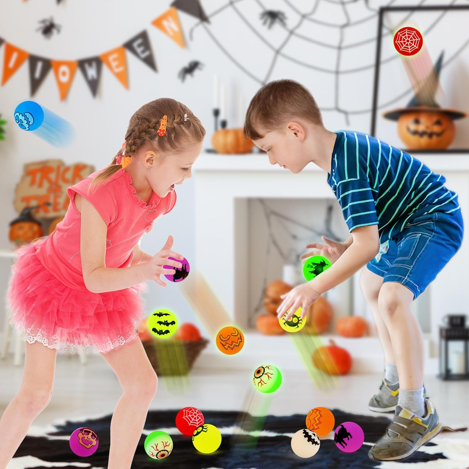 Halloween Theme Designs Bouncing Balls - Glow in The Dark Bouncy Party Favors Supplies for Kids, Trick or Treating Goodie Light Spooky