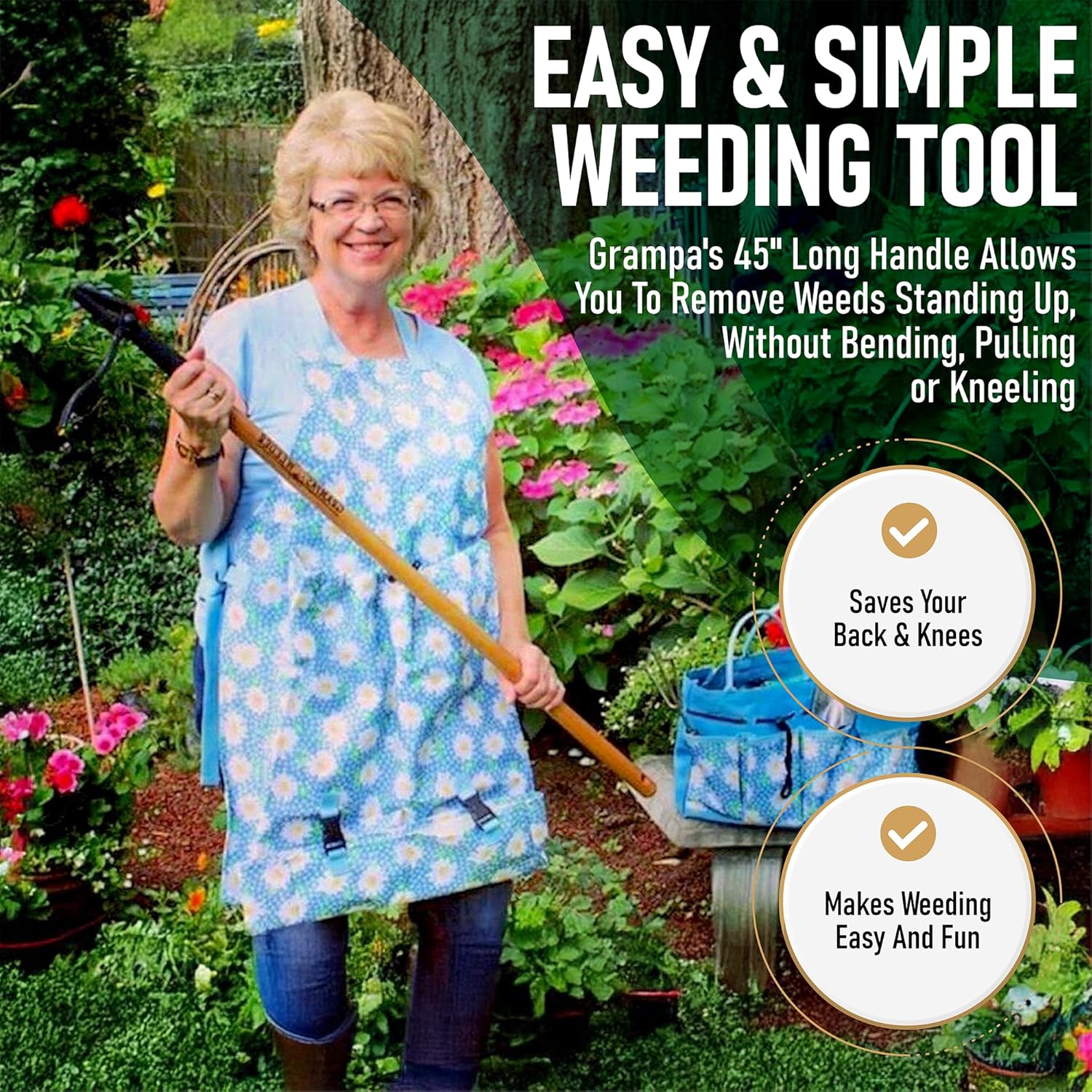 The Original Stand Up Weed Puller Tool with Long Handle - Made with Real Bamboo & 4-Claw Steel Head Design - Easily Remove Weeds Without Bending, Pulling, or Kneeling.