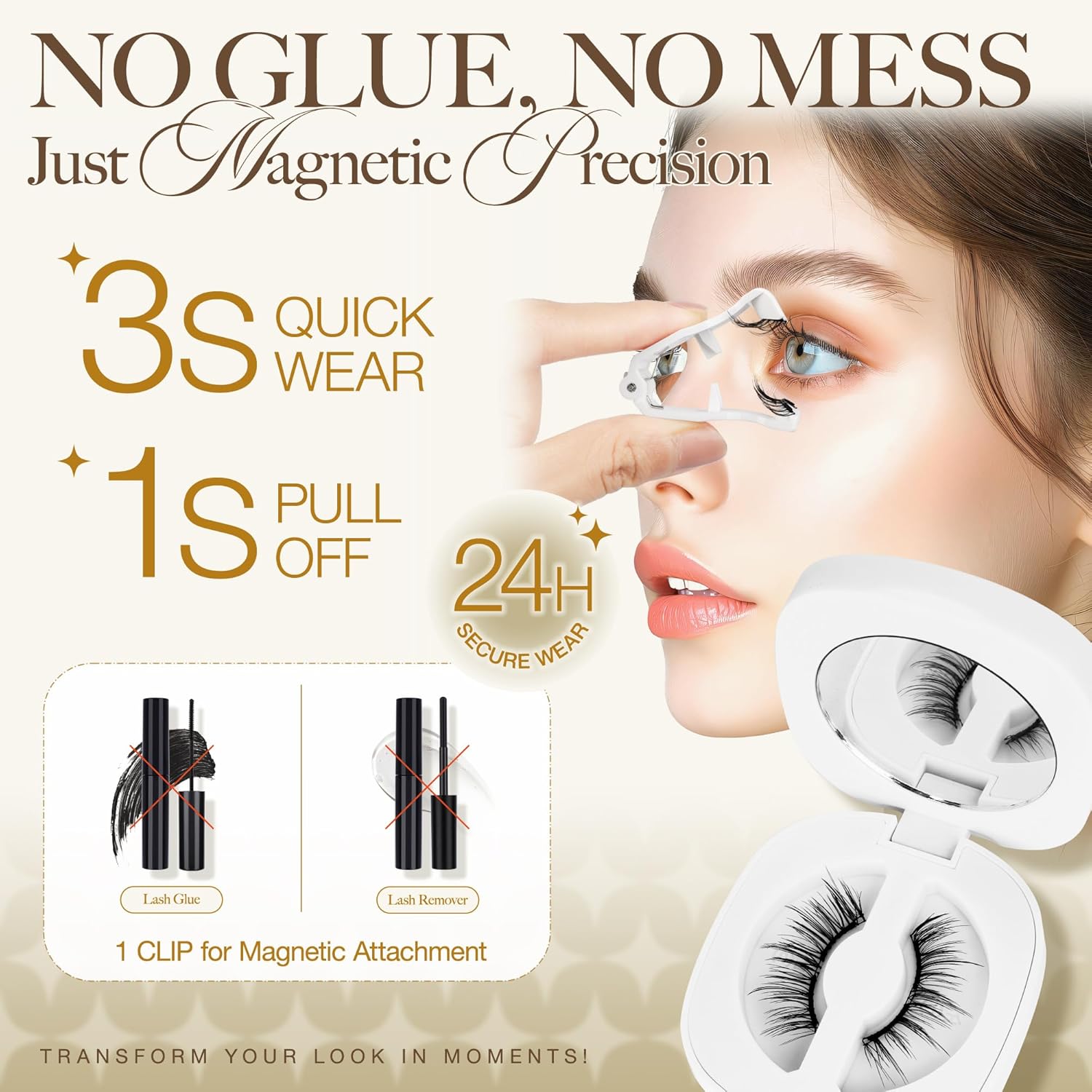 LASHVIEW Magnetic Eyelashes Natural Look, 2 Pair Reusable Magnetic Eyelashes with Applicator,