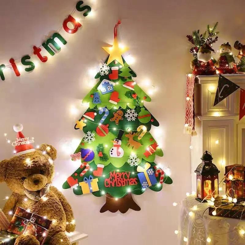 Felt Christmas Tree with Detachable Ornaments, 1 Set Hanging Xmas Tree Kit,