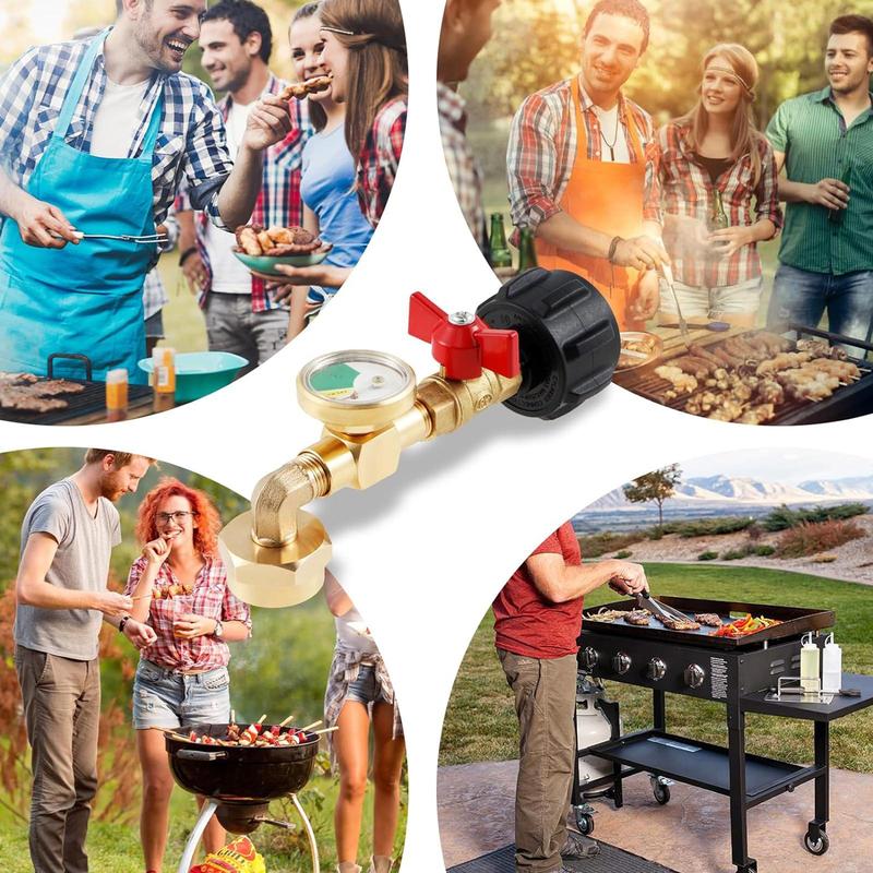 Propane Refill Adapter with Valve & Gauge, Ball Valve Gas Tank Gas Connector,