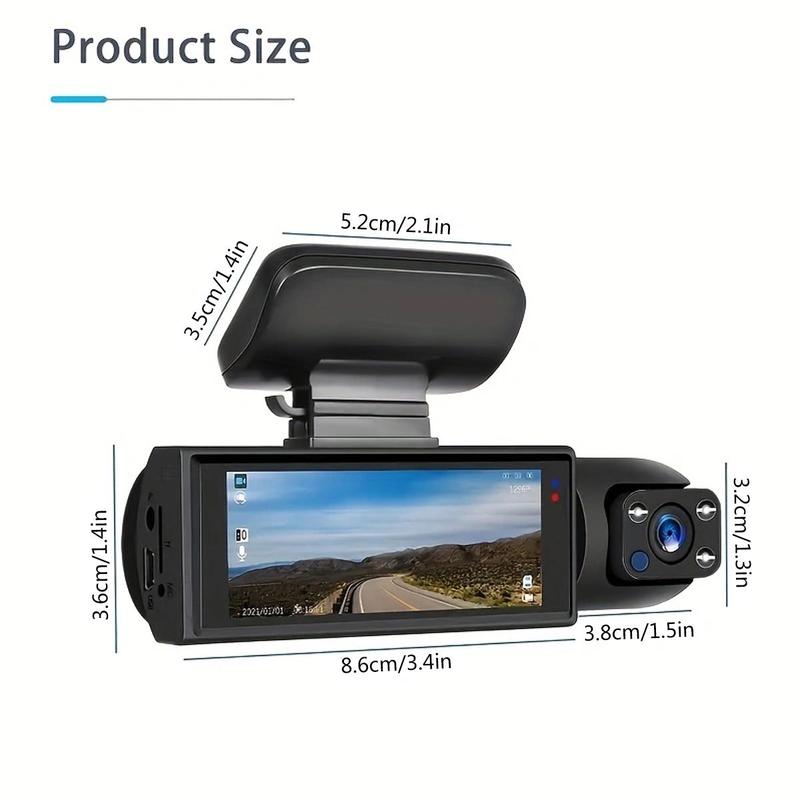 Front & Inside Dashcam,, Wide Angle Car Driving Recorder with IR Night-Visionr, 3.16 Inch lPS Screen 1080P HD Car Camera with Dual Lens,