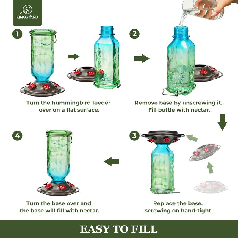 Kingsyard 24oz Glass Hummingbird Feeder for Outdoor Hanging, with Ant Moat & 6 Feeding Port,