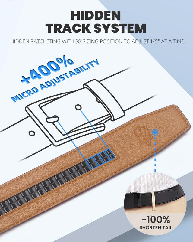 Premium Leather Slide Ratchet Belt with Adjustable Automatic Buckle