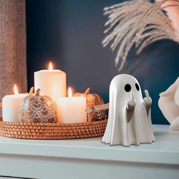 Halloween Chost Figurine - Spooky Resin Middle Finger Ghost Statue - Cute Ghost Decor for Halloween Decorations Ornaments