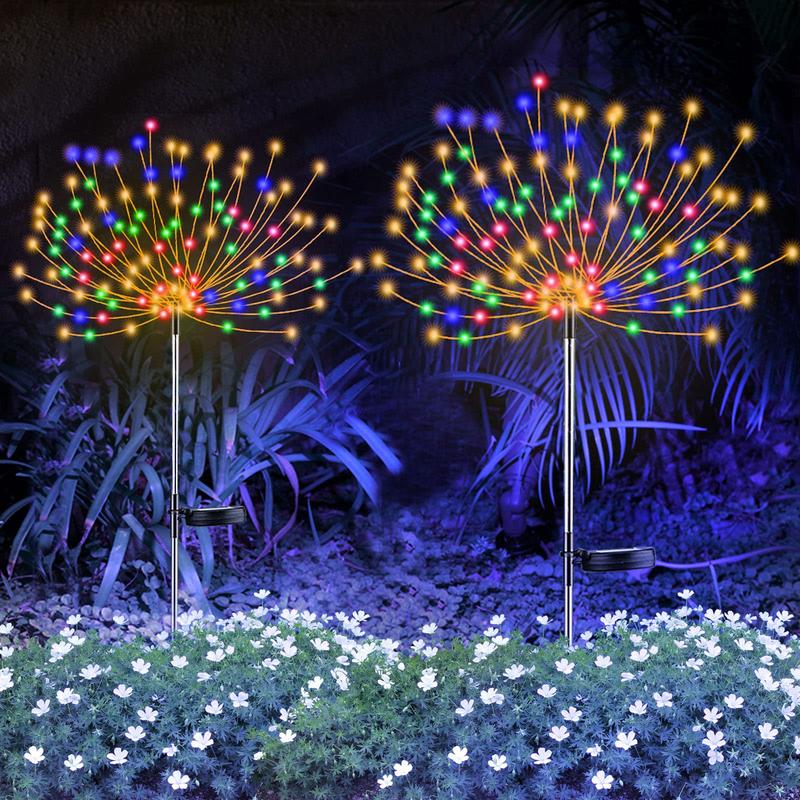 Solar Firework Light with Rainbow Tube, 120 LEDs Outdoor Solar Garden Decorative Lights
