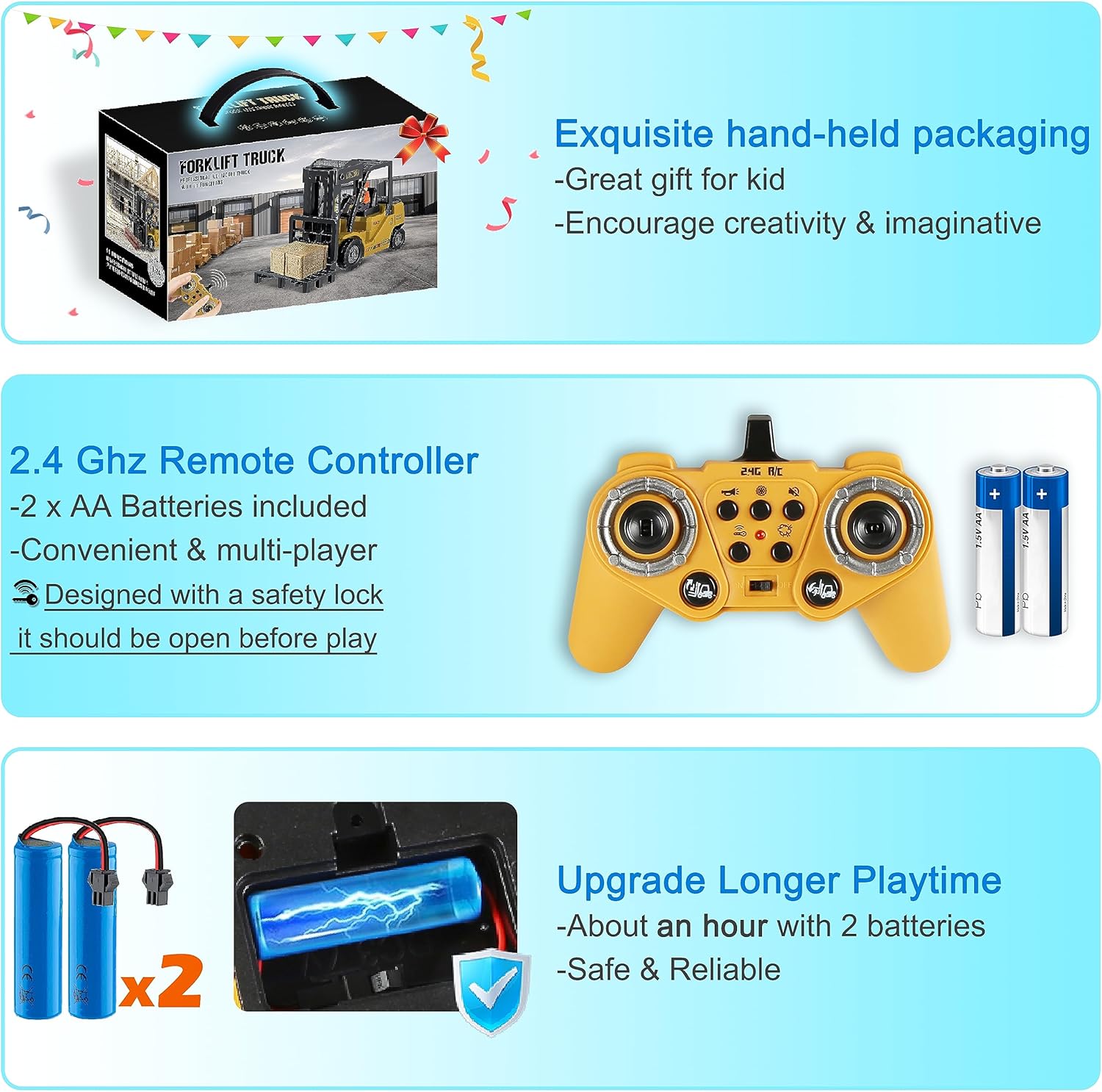 RC Forklift Truck, 2 in 1 Transform Lift Fork & Hook,