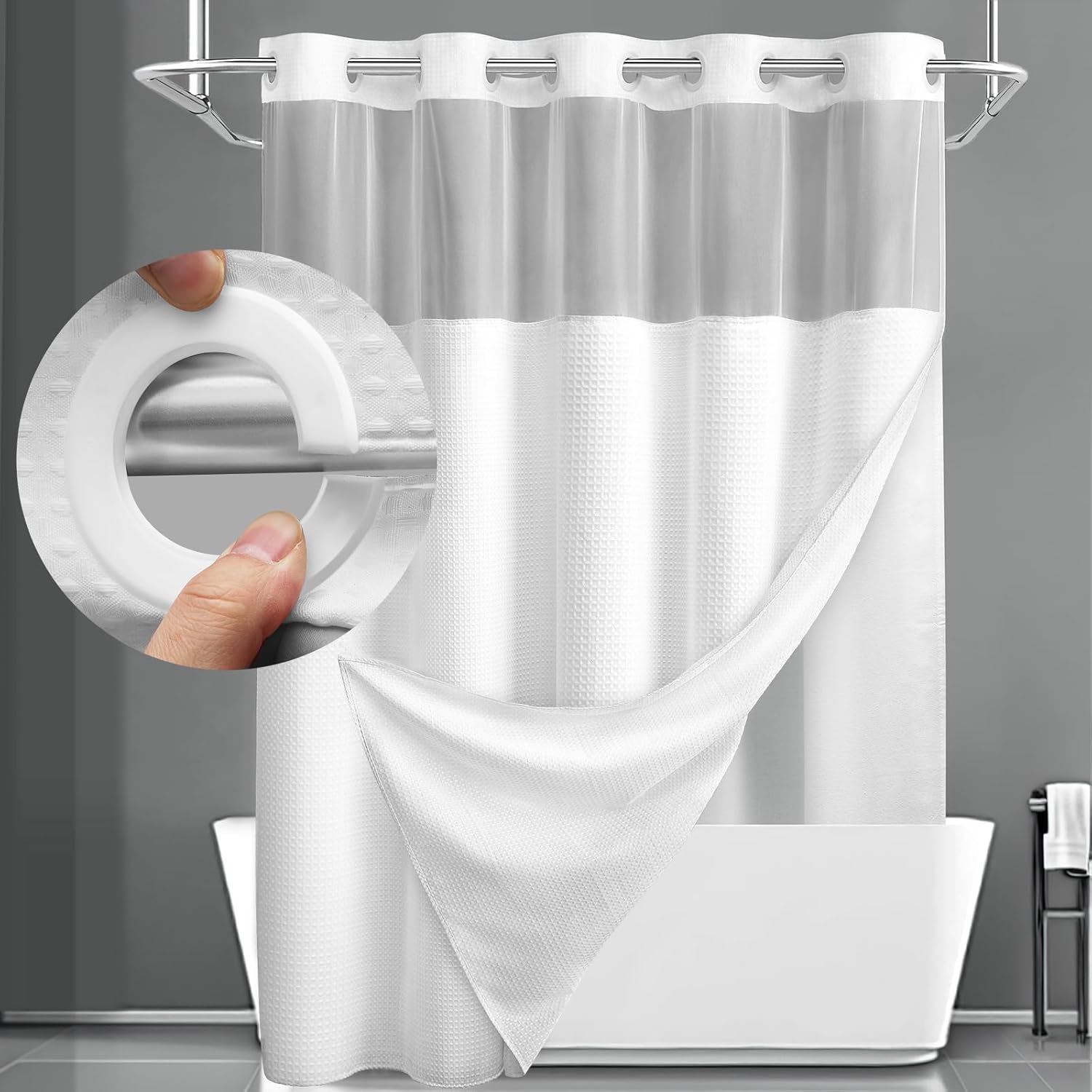 Waffle Pattern Shower Curtain, 1 Count Double Layer Waterproof Bathroom Curtain