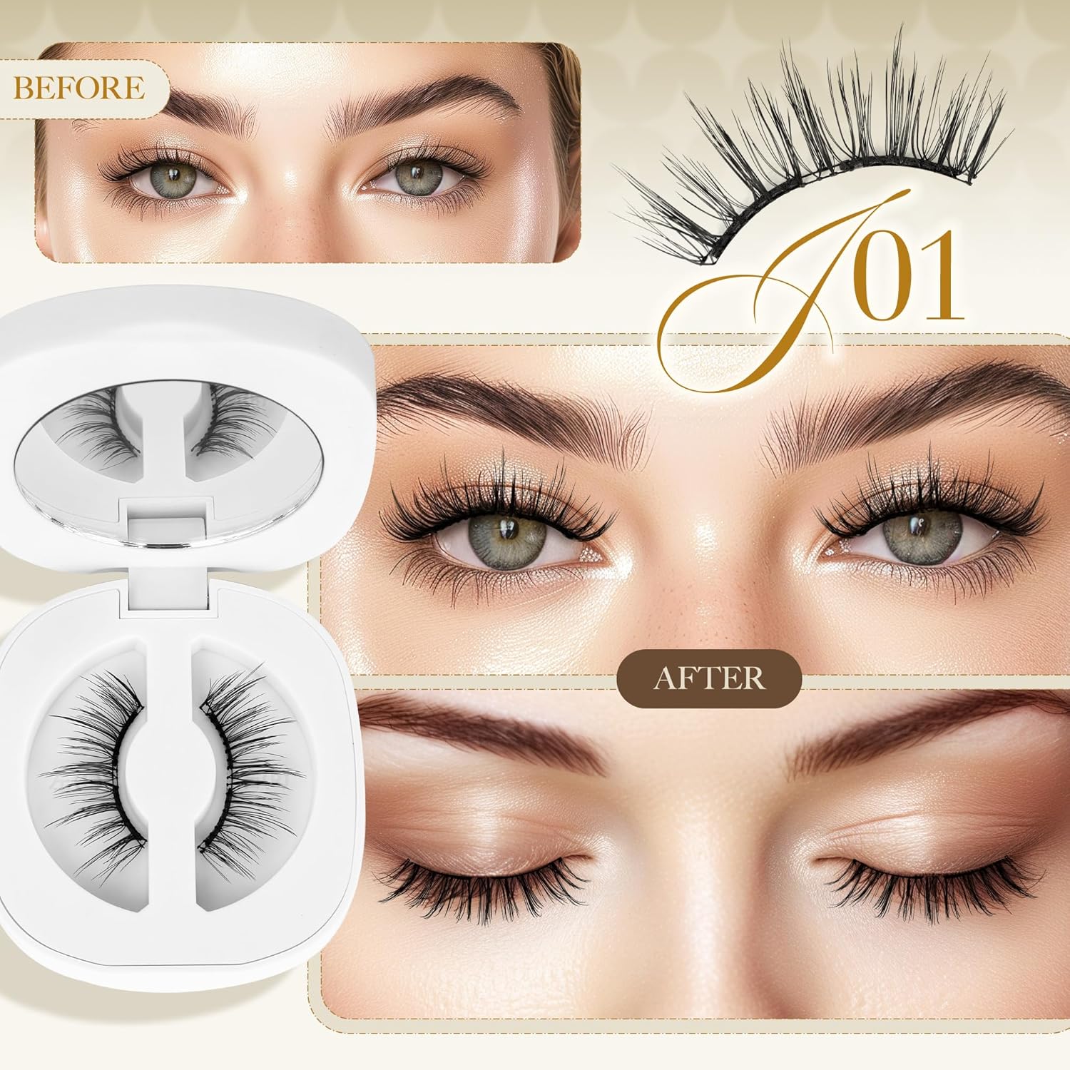 LASHVIEW Magnetic Eyelashes Natural Look, 2 Pair Reusable Magnetic Eyelashes with Applicator,