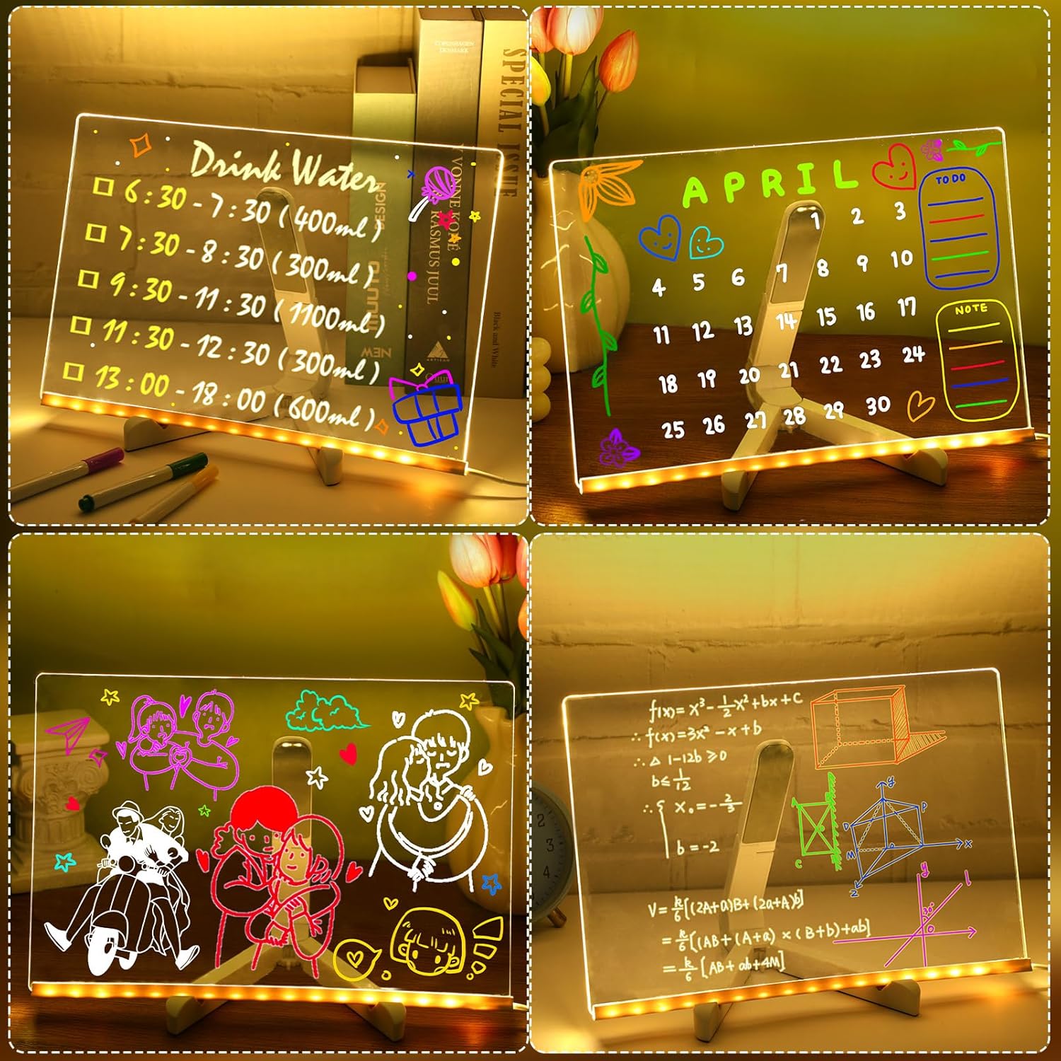 Light Up Acrylic Message Board, Erasable Drawing Board Light with 7 Pen,