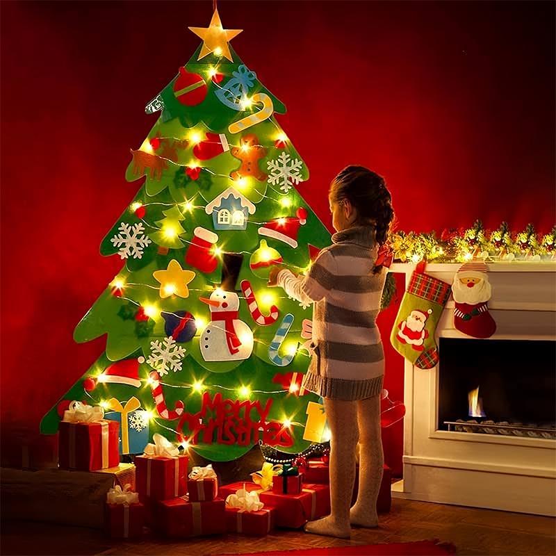 Felt Christmas Tree with Detachable Ornaments, 1 Set Hanging Xmas Tree Kit,