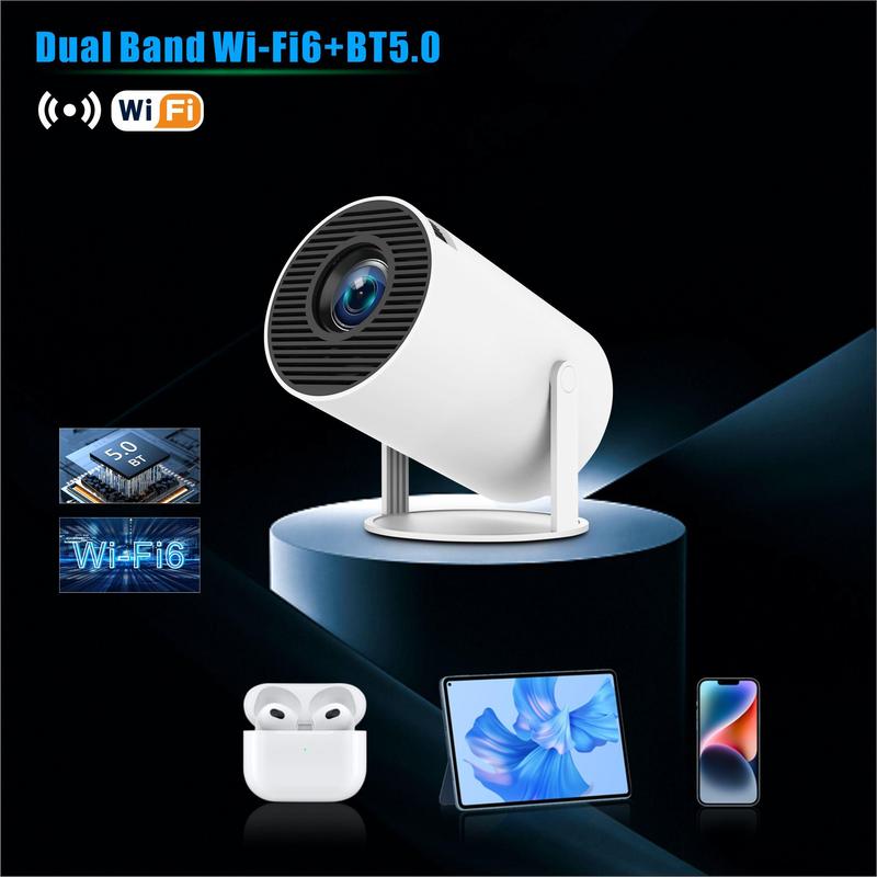 Portable Projector, 2.4/5G WiFi Smart Projector, 360°Adjustable Stand 4K HD LED Projector Auto Keystone Correction Portable Projector, BT 5.2, 200 Inch Screen,Built-in speaker, Home Video Projector