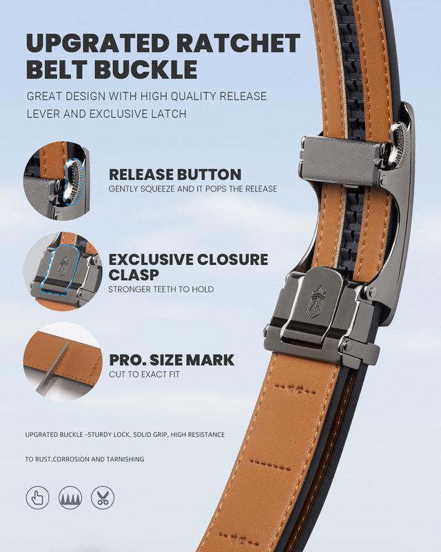 Premium Leather Slide Ratchet Belt with Adjustable Automatic Buckle