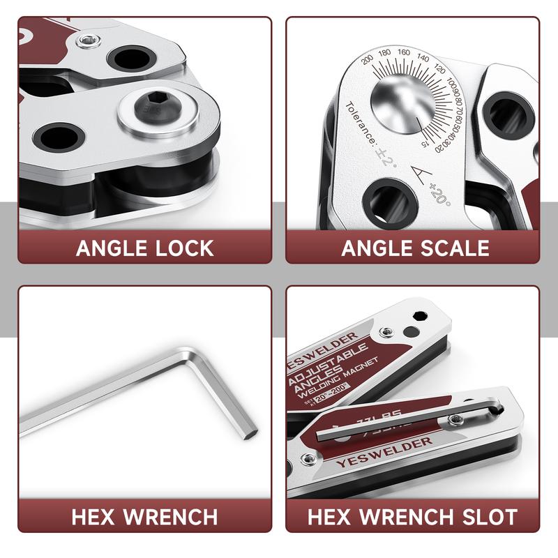 YESWELDER Adjustable Angle Welding Magnet, 20-200° Magnetic Welding Holder of 77LBs Holding Power Welding Accessory