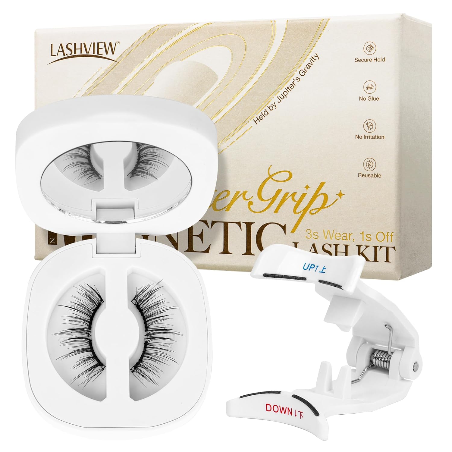 LASHVIEW Magnetic Eyelashes Natural Look, 2 Pair Reusable Magnetic Eyelashes with Applicator,