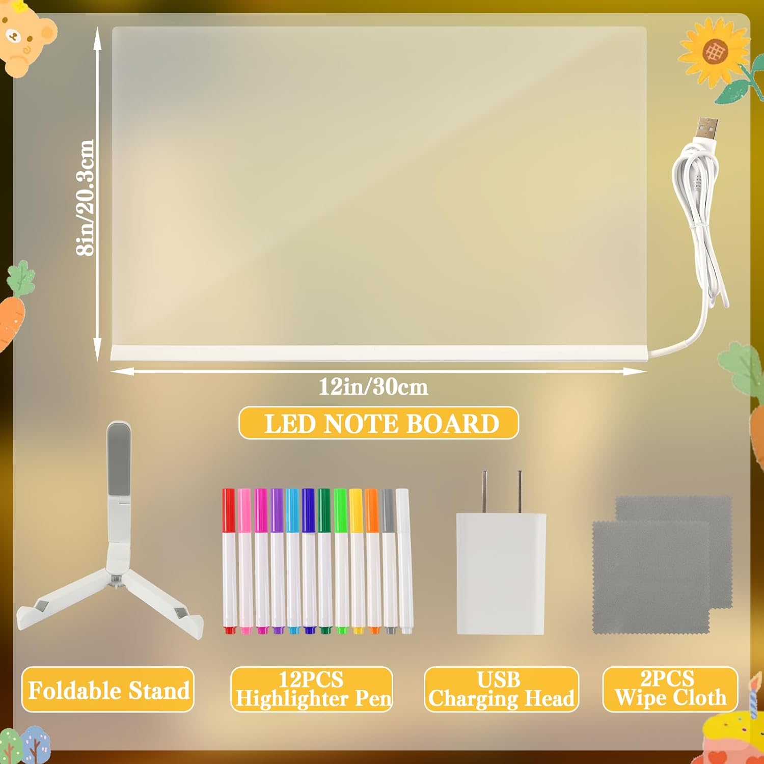 Light Up Acrylic Message Board, Erasable Drawing Board Light with 7 Pen,