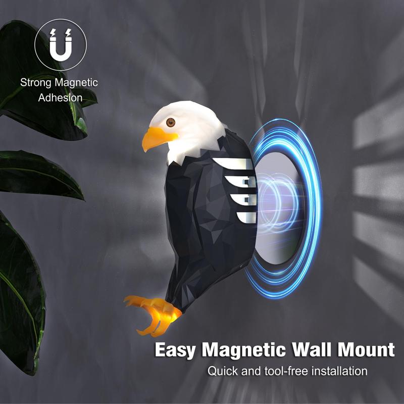 Magnetic Wall-Mounted Eagle Night Light with Remote Control, Battery Operated and Removable Charging,