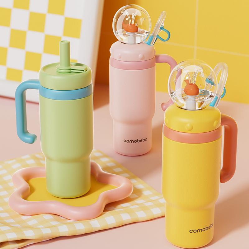 24oz Stainless Steel Whale Fountain Tumbler with Handle, two lids, Spill-Proof, 24 oz Tumbler. Suitable for kids, teenagers, and adults.