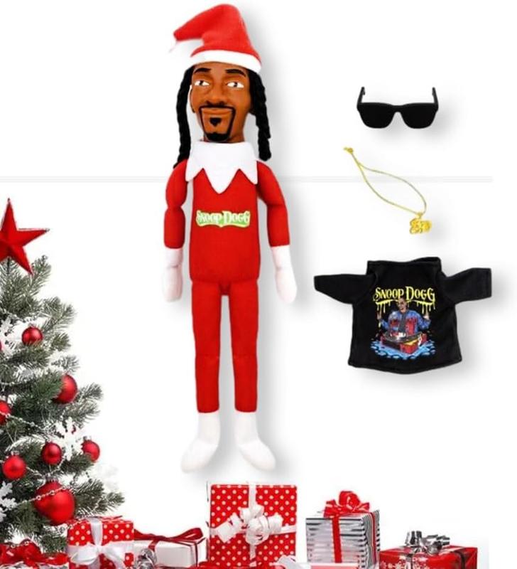 Snoop Dogg Snoop on a Stoop Christmas Elf Doll, Includes Elf Toy, Extra Tshirt, Sunglasses and Necklace Christman Gifts for Men & Women