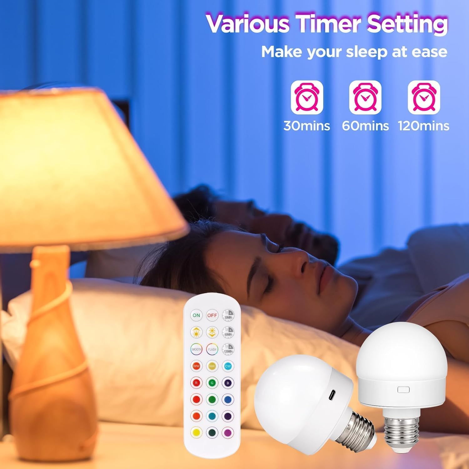 Rechargeable Light Bulb, 1 Count E26 Screw in Light Bulb with Remote Control, Dimmable & Timer LED Light Bulb