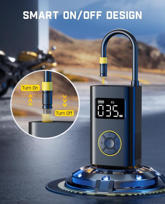 Portable Tire Inflator - Smart ON/OFF Hose Design